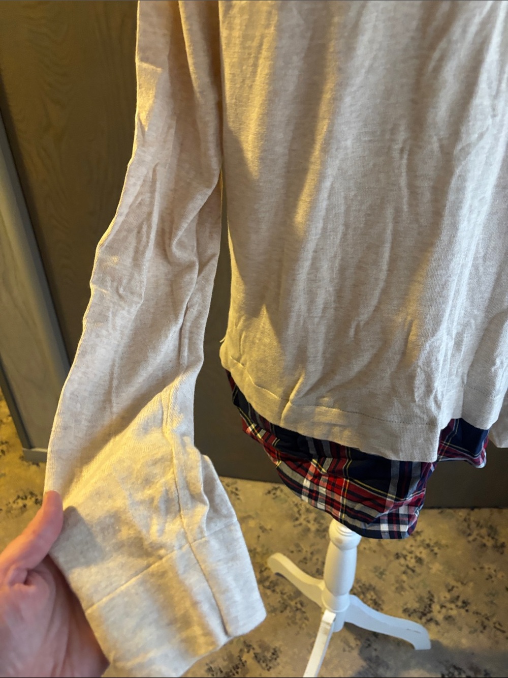 J Crew Layered Look Sweater Plaid Collared Knit Tan Red Blue Retro Twofer - Picture 5 of 6